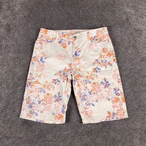 J. Jill Shorts Womens 8 White Pink Floral Denim Stretch Summer Bermuda